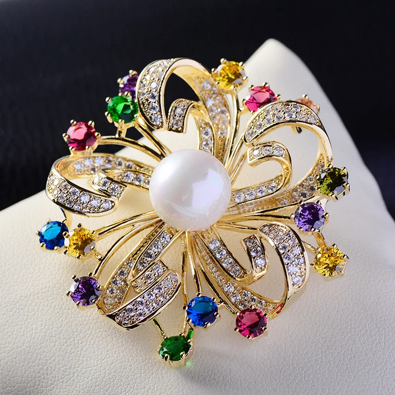 

Exquisite Zircon Brooch For Women K-pop Fashion Flower Pin 2021 Jewelry Clothes Scarf Buckle Garment Accessories Pearl Gem Gift