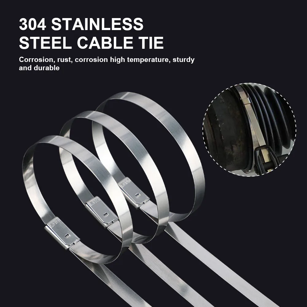 

Hot Seal 20Pcs Stainless Steel Cable Tie 8mm*250/500mm Self Locking Cable Zip Tie Multi-Purpose Metal Exhaust Wrap Locking Ties