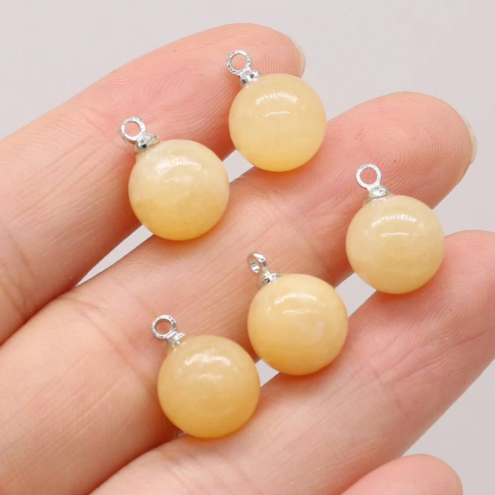 

Natural Stone Gem Yellow Jade Round Ball Pendant Handmade Crafts DIY Necklace Bracelet Earring Jewelry Accessories Gift Making