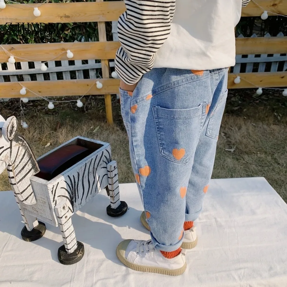 Детские джинсовые штаны для девочек летние повседневные с принтом сердца 2020 От 2