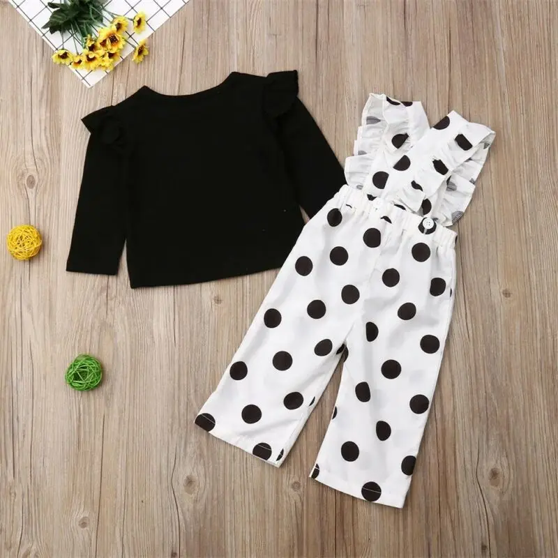 

Toddler Kids Baby Girl Ruffle Tops T-shirt Strap Pants Outfits 2PCS Clothes Set