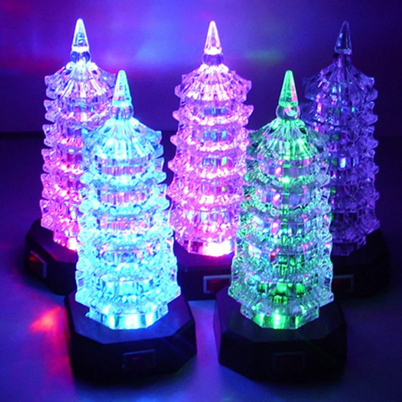 

Seven Colourful Acrylic Pagoda Night Lights LED Light-emitting Pagoda Lights