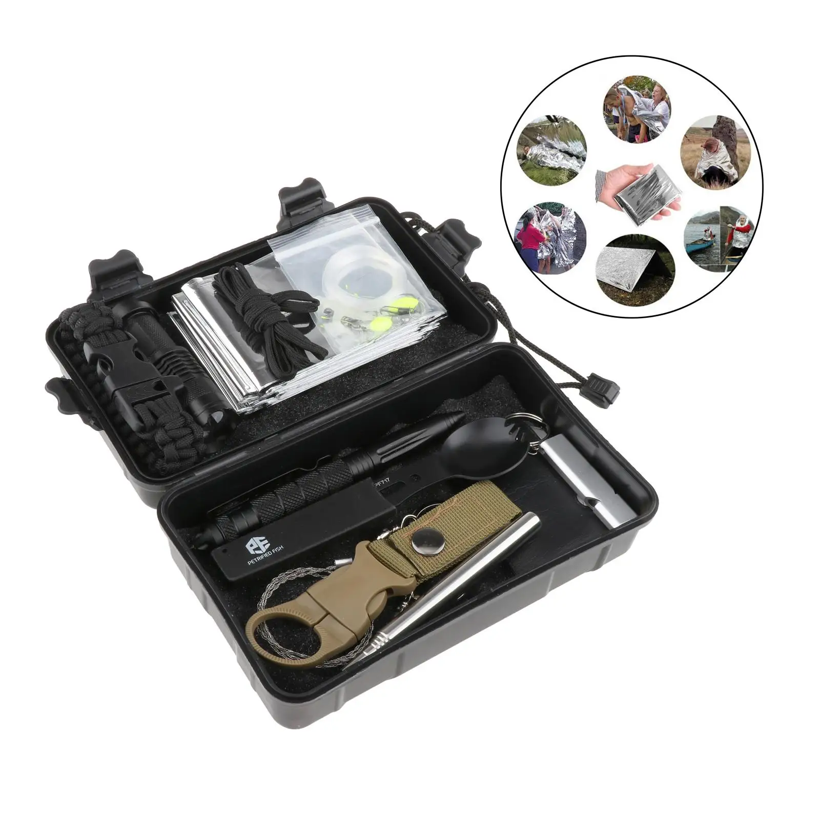 

Premium Outdoor Survival Kits Blanket Emergency Tools Portable Wire Saw