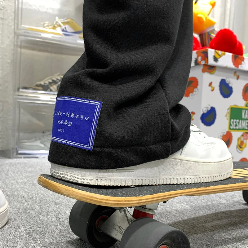 Осенние прямые повседневные брюки черные/синие мужские корейские свободные