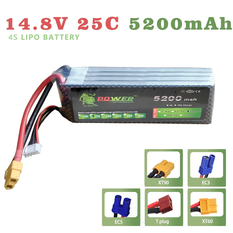 

Lipo Battery 14.8V 4S 5200mAh Lion Power 25C MAX 35C for Racing Drone FPV Quadcopter RC Car Boat Airplane Helicopter Battery Par