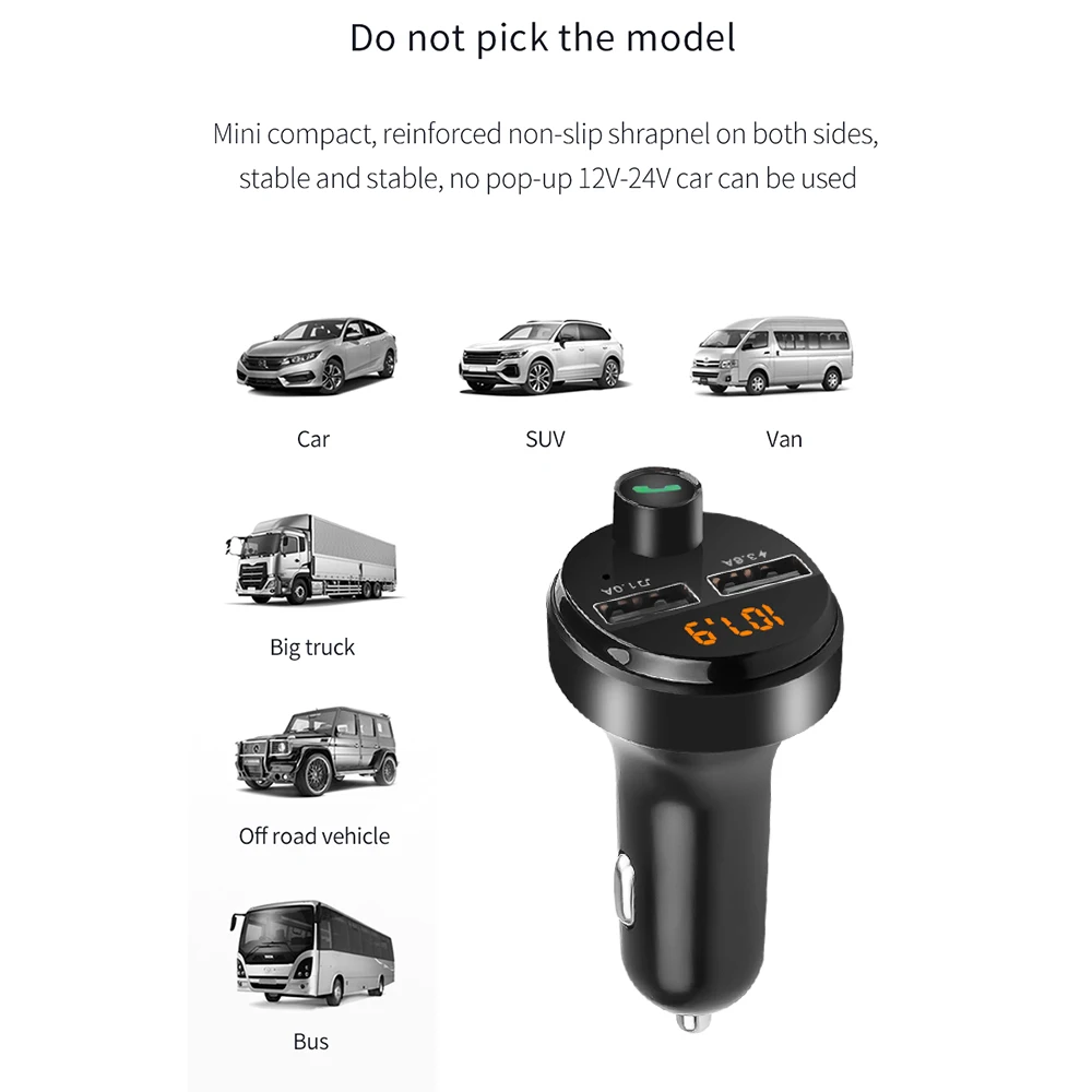 FM трансмиттер громкой связи Bluetooth 5 0 Aux модулятор Автомобильный комплект TF