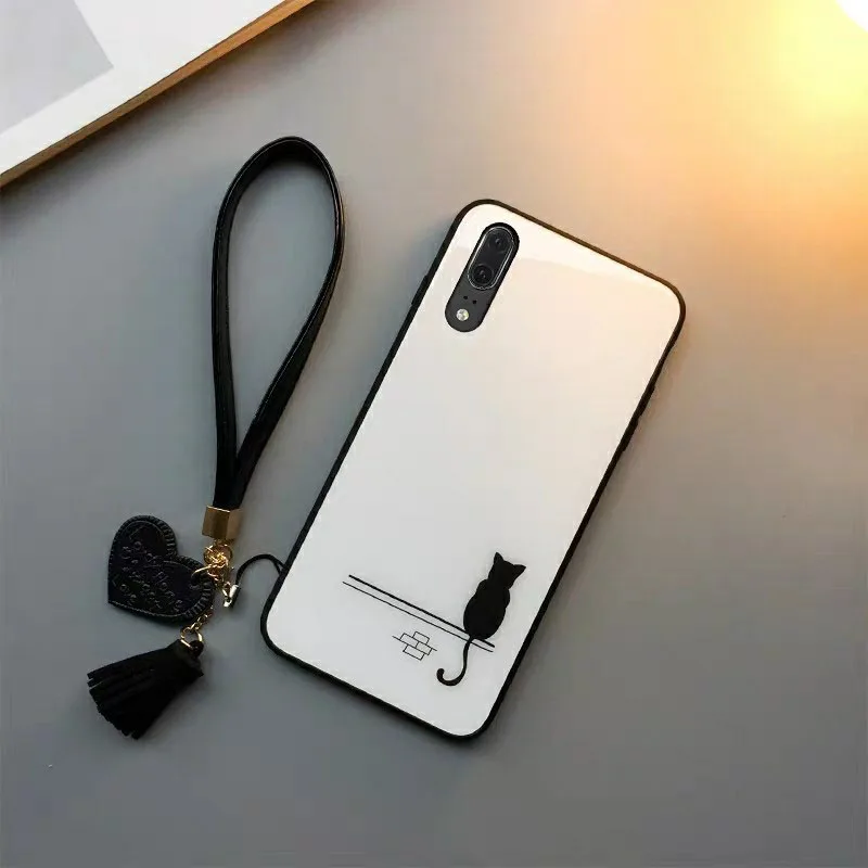 Чехол из закаленного стекла с милым мультяшным котом для iphone 11 Лот pro max xr xs X 7 8 6s 6 plus, силиконовый защитный чехол для влюбленных