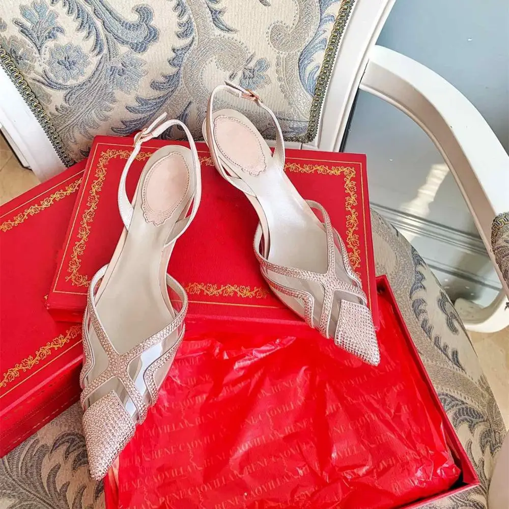 

Hot SaLe Summer Shoes Women Sexy High Heels Women Sandals Genuine Cow Leather Crystal Pointed Toe Women Sandals Zapatos De Mujer