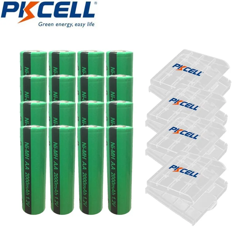 

16Pcs Pkcell NI-MH AA 1.2V Battery Rechargeable Industries Batteria 2000mAh Industrial Package Flat With 4Pcs Battery Box