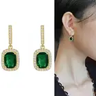 2021 модные роскошные квадратные круглые висячие серьги с зелеными кристаллами для женщин, большие Подвесные серьги, Модная бижутерия B1f8