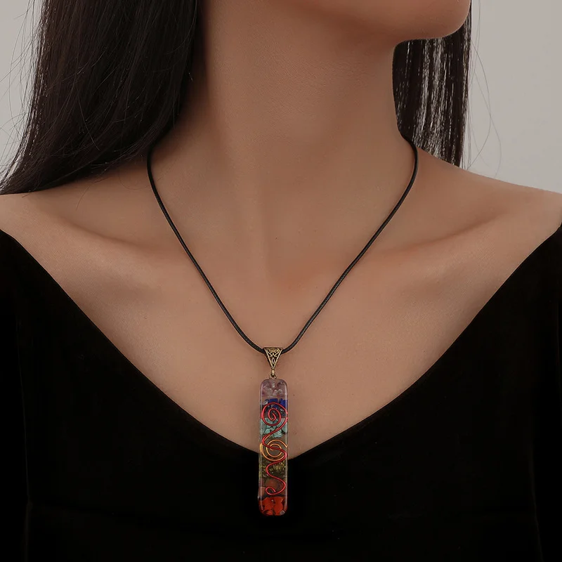 

Unique Design Colorful Clear Crystal Stone Geometric Pendant Necklace for Women Ladies Black Rope Chain Necklace Accessories