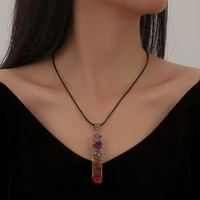 unique design colorful clear crystal stone geometric pendant necklace for women ladies black rope chain necklace accessories