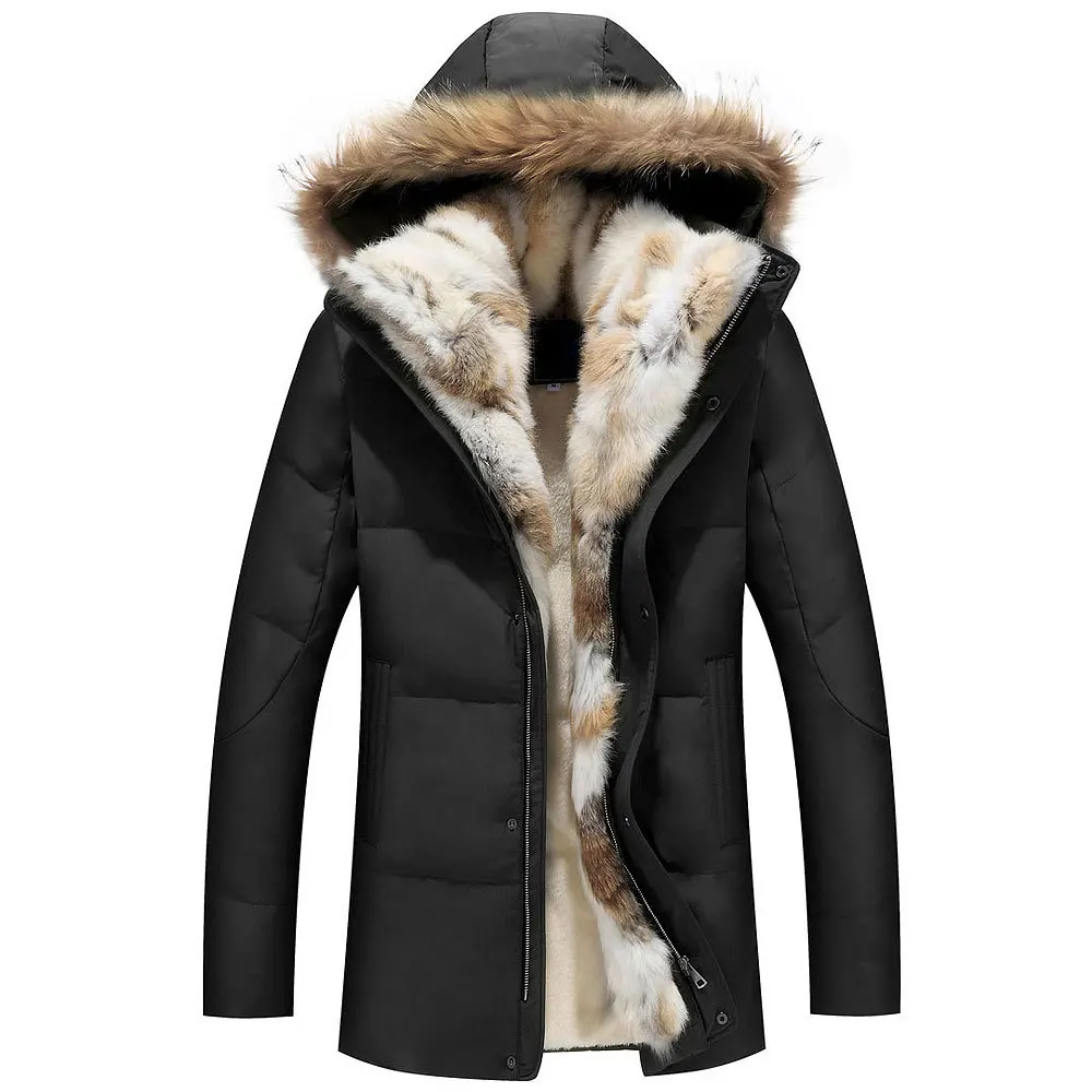 

2021 New Long Natural Fur Collar Parka Jacket Men Thicken Hooded Duck Down Coat