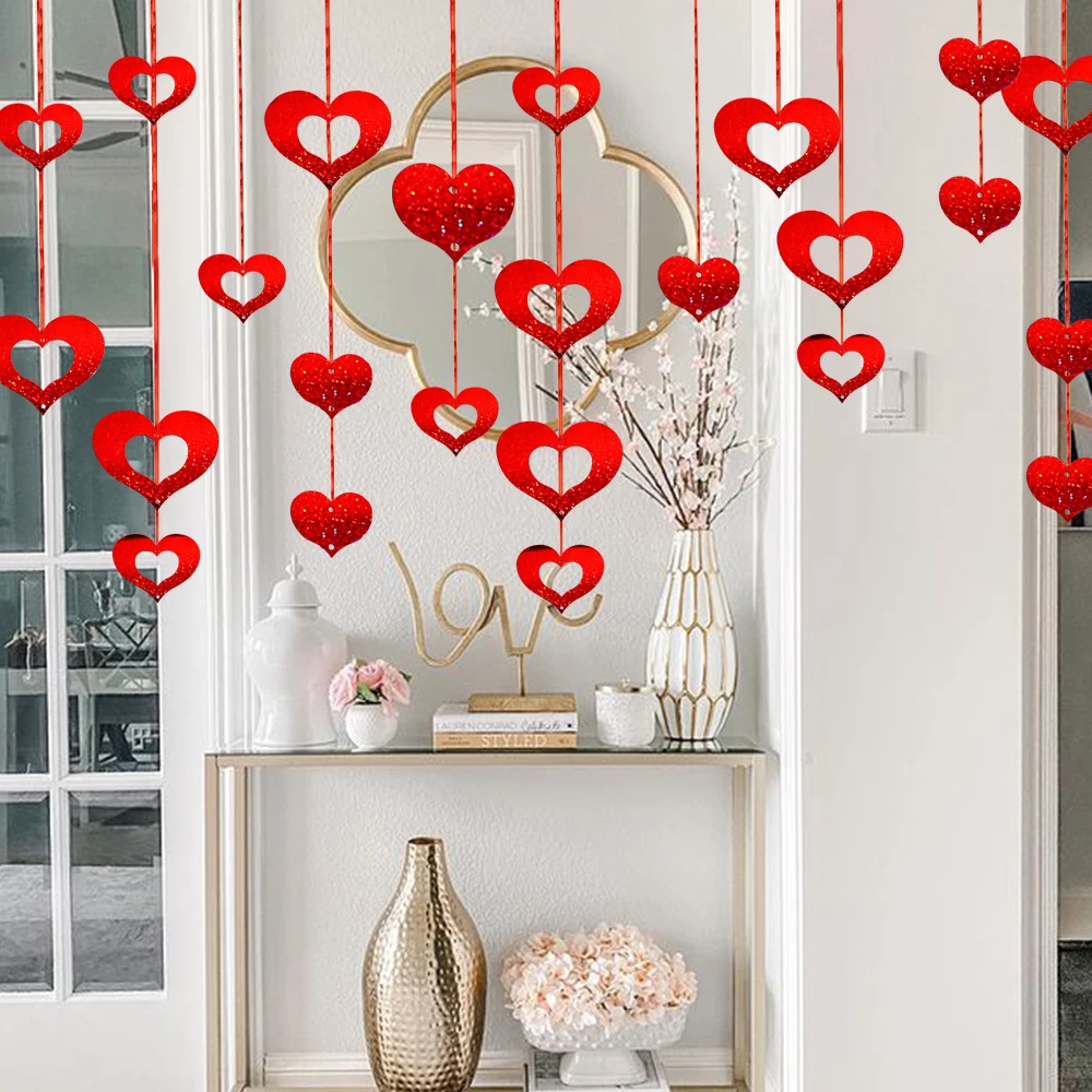 

100pcs/lot Red Heart Laser Sequined Rain Balloon Pendant Romantic Wedding Room Valentiens Day Birthday Party Decorations