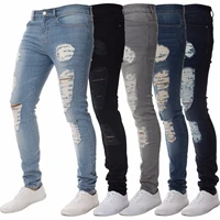skinny trousers mens jeans pants casual fashion male ripped biker pencil pants middle waist sexy stretch jeans for men clothing