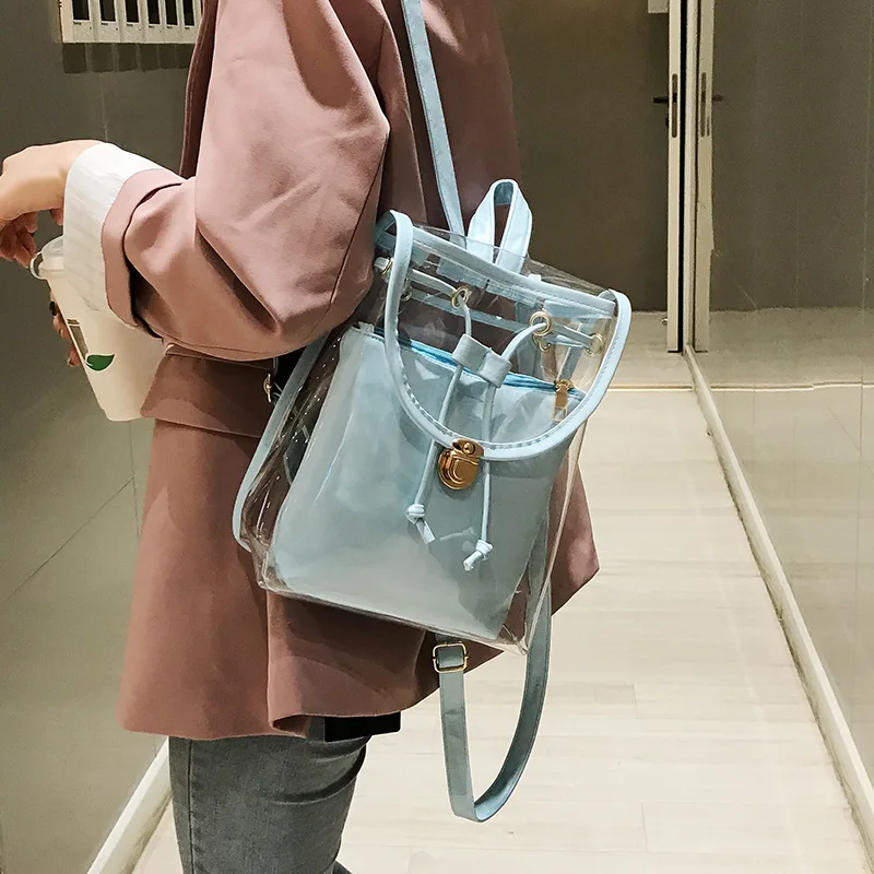 

Ladies Fashion Pvc Transparent Candy Color Jelly Mini School Bag Metal Buckle Casual Outdoor Travel Backpack For Women