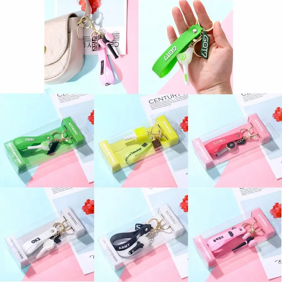 Kpop GOT7 EXO NCT TWICE Silica Gel Pendant Keychains with Bubble Sticker Lightstick Fans Key Ring Chains Keyring | Украшения и