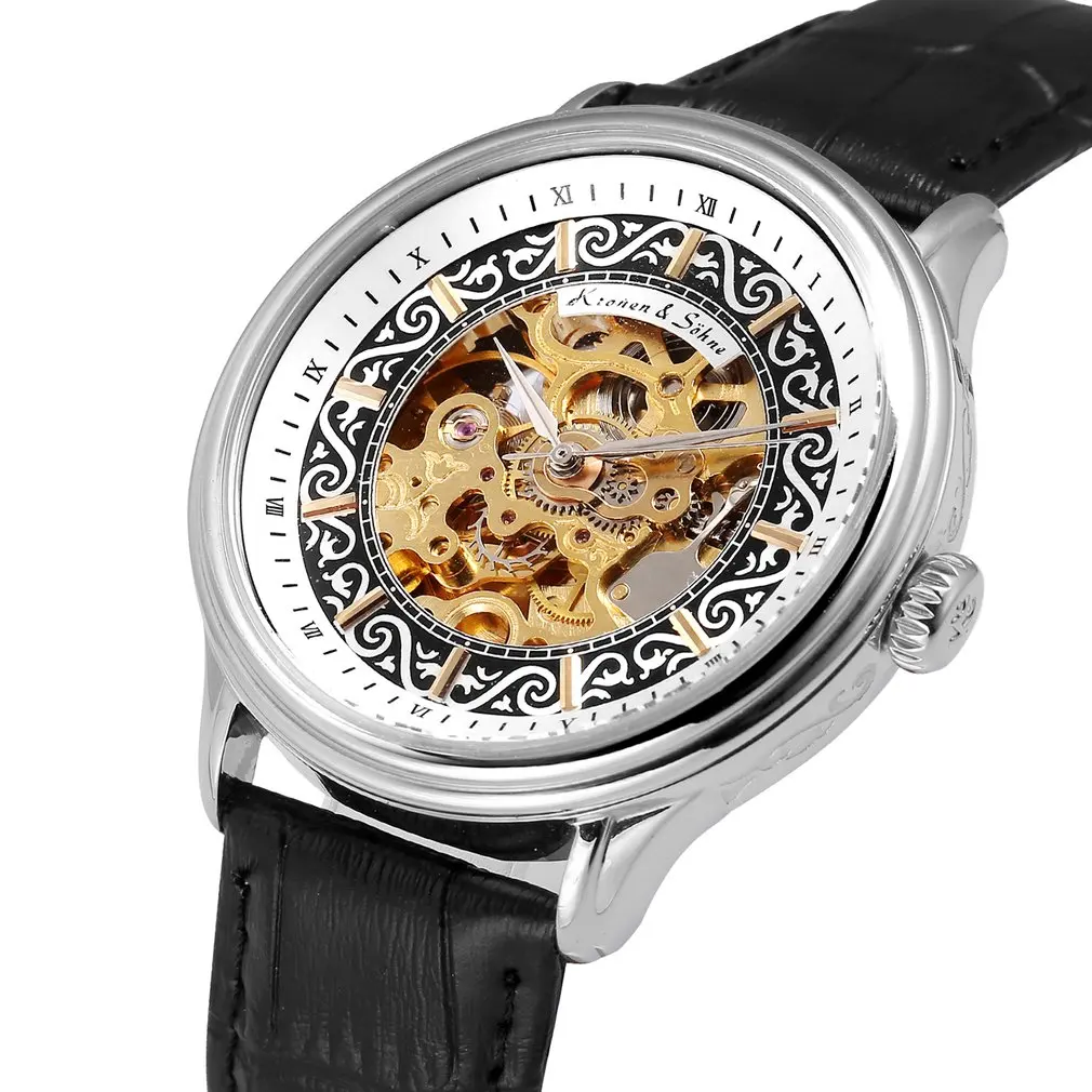 KS Royal мужские часы Топ бренд класса люкс полые Horloge само ветер синий кожаный