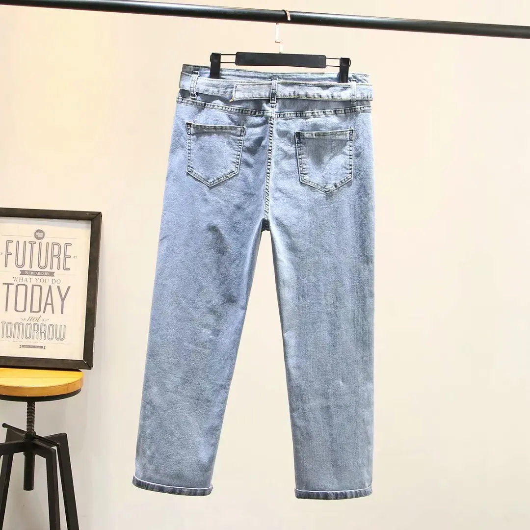 Женские джинсы весна 2020 модные женские штаны высокая талия большой размер косая