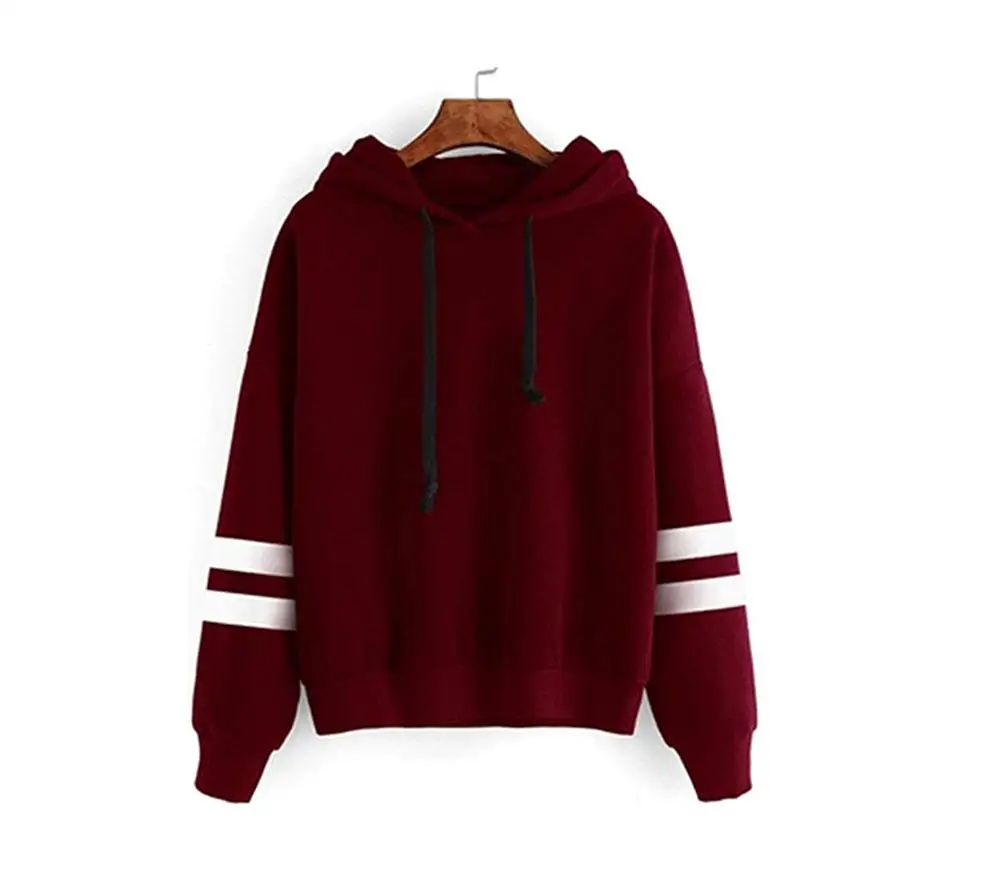 Womens Autumn Sweatshirts White stripe drawstring Long Sleeve Hoodie Sweatshirt Jumper Hooded Pullover Tops Blouse