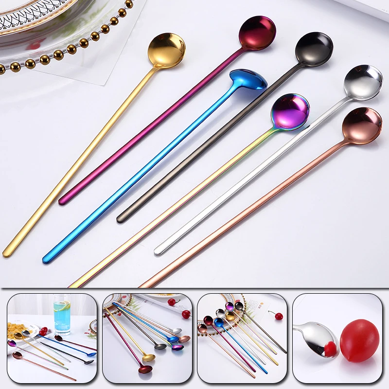 24cm Long Handle Stainless Steel Spoon Cocktail Bar Drink Coffee Stirring Spoons Kitchen tableware Supply Accessories Appliances