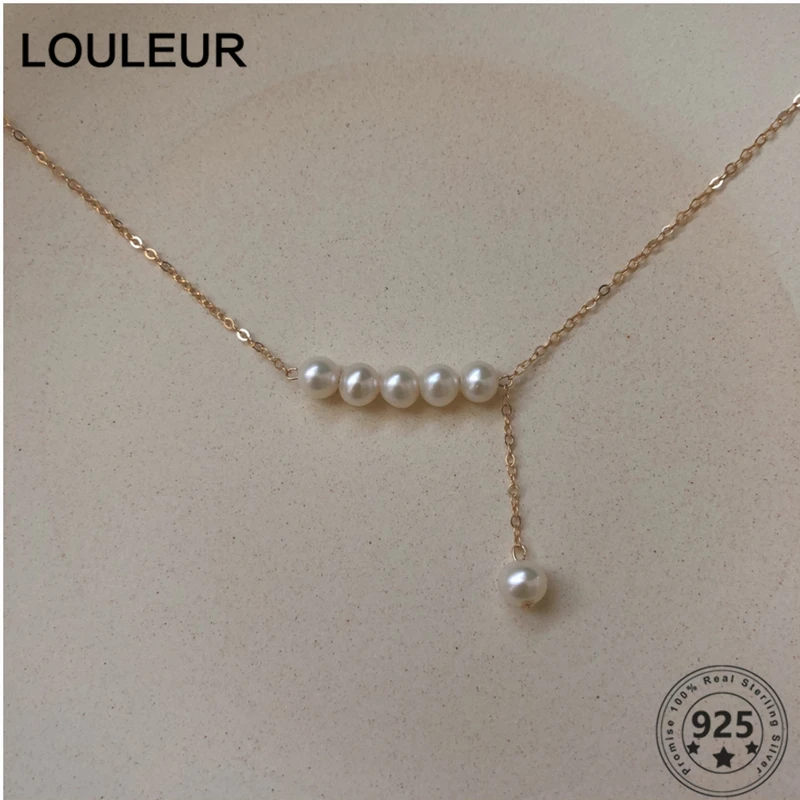 

LouLeur Vintage 925 Sterling Silver Necklace 14K Gold Freshwater Pearl Pendant Necklace For Women Girls Fine Jewelry Luxury 2021