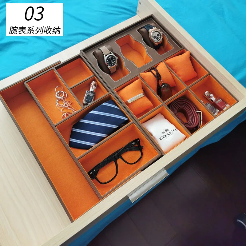 

Adjustable Leather Jewelry Box, Earrings, Watches, Jewelry, Storage Box, Cloakroom, Drawer Function, Storage Separation Hardware