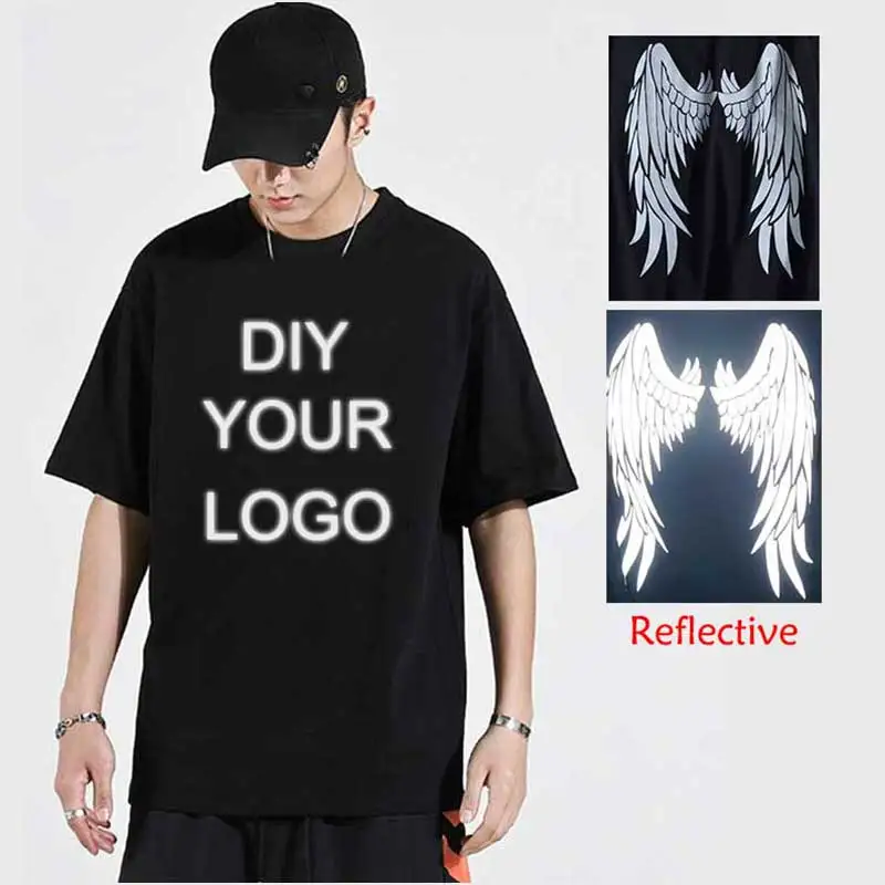 

Oversize tshirts DIY Your Logo Tees Tops Custom Reflective Design T Shirts Streetwear Hip Hop Half Sleeve Cotton Summer Clothing