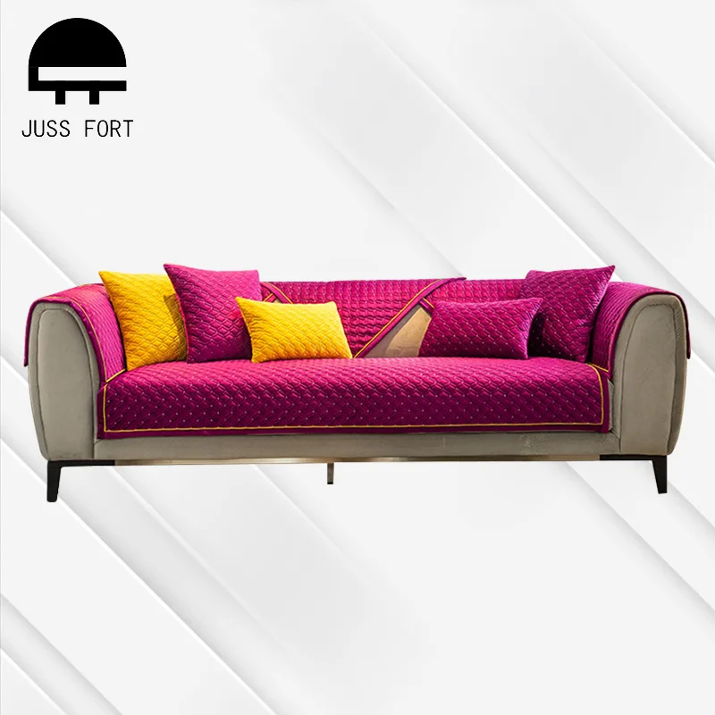 

Solid Color Flannel Sofa Towel Thick Plush Non-slip Seat Cushion Couch Cover Armchair Towels for Living Room Furniture Protector