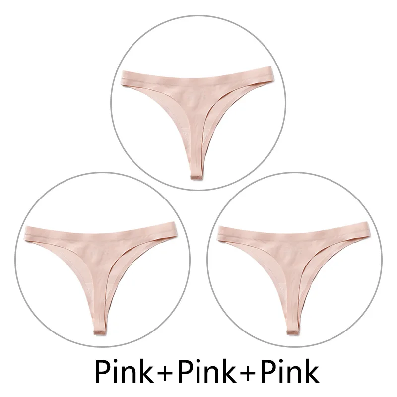 Pink-Pink-Pink 3 шт./партия, Сексуальные Бесшовные прозрачные трусики, женские трусики с низкой талией, трусики-стринги, нижнее белье, женские трусы-танга, стринги большого размера - Цвет: Pink-Pink-Pink