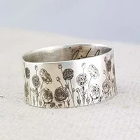 2021 vintage silver color ranunculus flower ring for women trendy bohemian delicate handmade carved mushroom floral ring jewelry