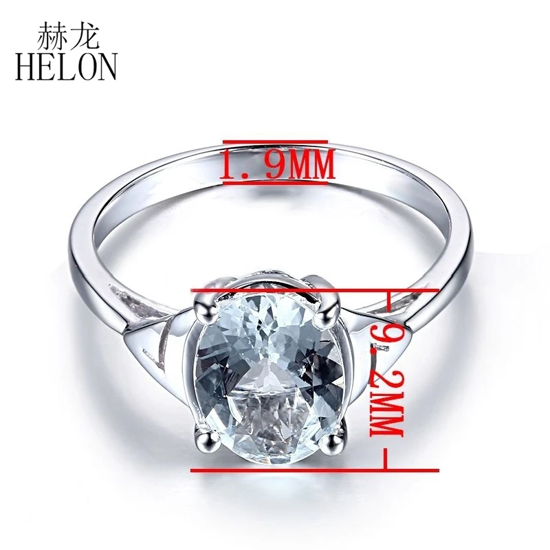 

HELON Women Jewelry Aquamarine Ring Real 10k White Gold Flawless Oval 1.2ct Genuine Aquamarine Engagement Wedding Gemstone Ring