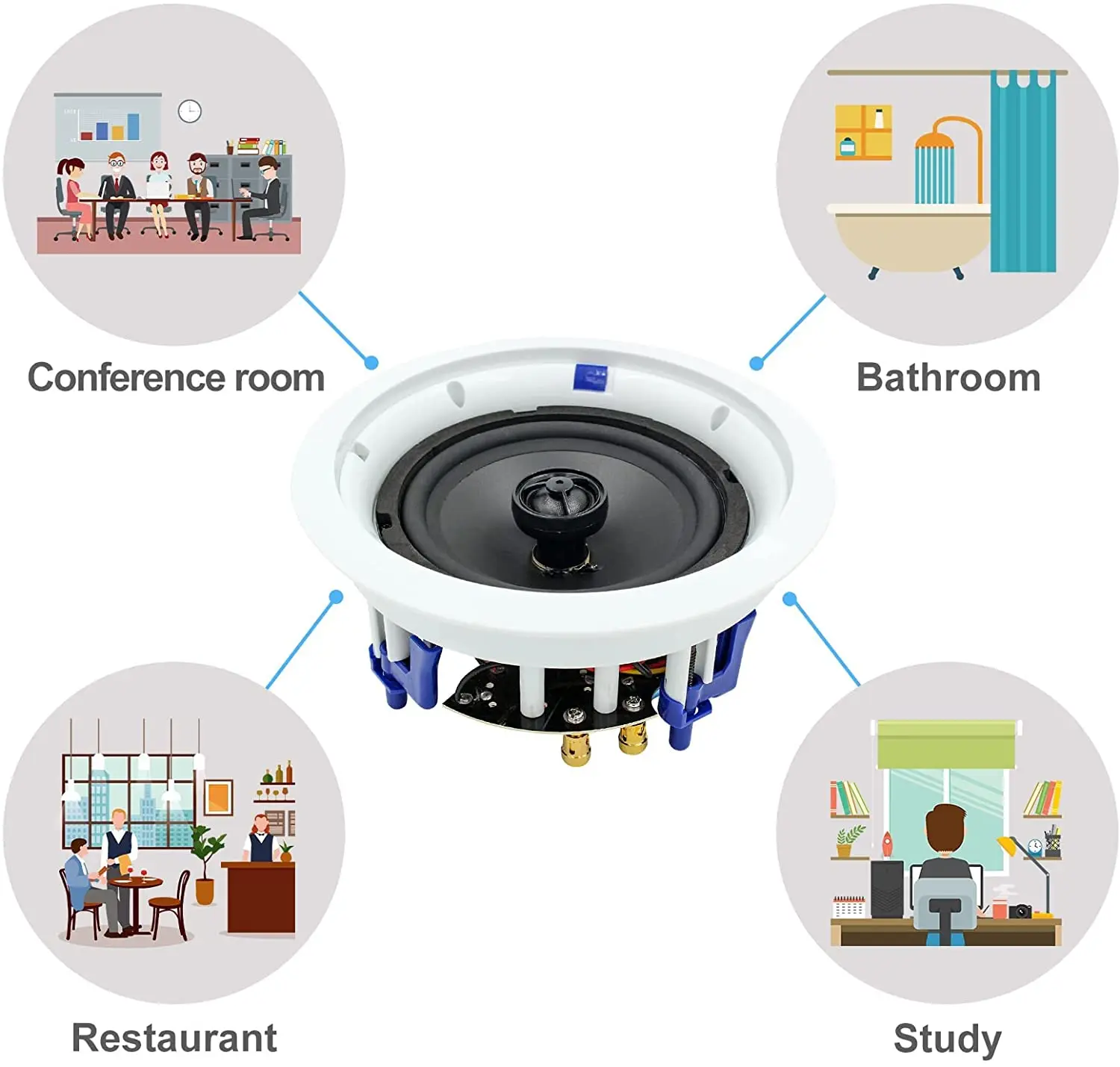 6.5 Inch Ceiling Speakers 160W 2-Way Flush Mount Wall for Home Bathroom Office with Full Range Stereo Sound dropship | Автомобили и