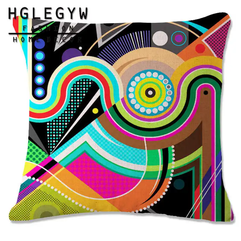 

Colorful Geometric Striped Cushion Cover Decompression Art Throw Pillowcase Cotton Linen Pillow Covers Office Home Sofa Decor