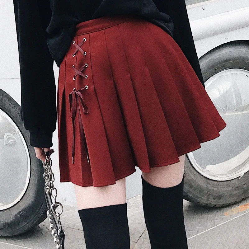 Женская плиссированная юбка со шнуровкой спереди в консервативном стиле с