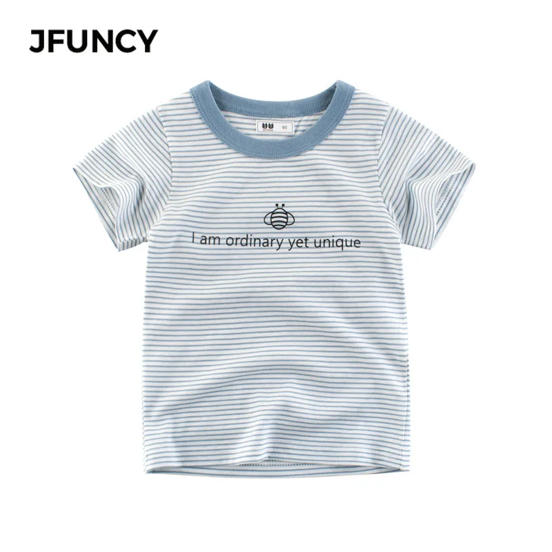 

JFUNCY Summer Boys T-Shirts Oversized T-Shirt Children's Clothing Top Simplicit Stripe Cartoons T-Shirt Casual Child T-Shirts