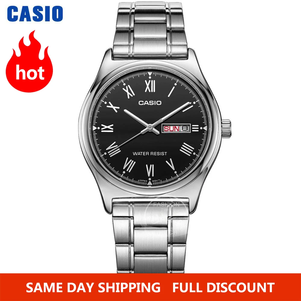Casio часы мужские простые деловые из нержавеющей стали кожаные кварцевые наручные