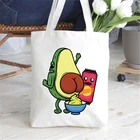 Женские сумки для покупок, милая эко-сумка для покупок в колледже с рисунком авокадо, сумка на плечо, модная сумка с принтом, Женская Холщовая Сумка-тоут