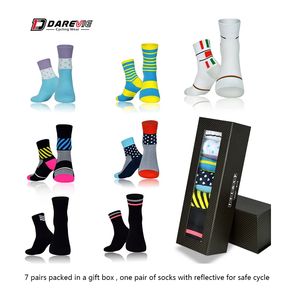 Darevie cycling socks soft sports socks breathable socks elastic biking socks anti-bacterial reflective bicycle cocks MTB road