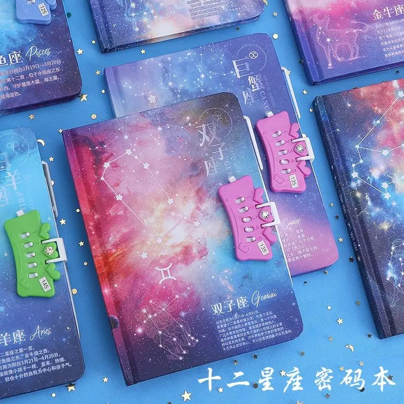 

Twelve Constellation Password Book Boys and Girls with Lock Diary Book Ancient Style Simple Book Cute Korean Thickened Notebook