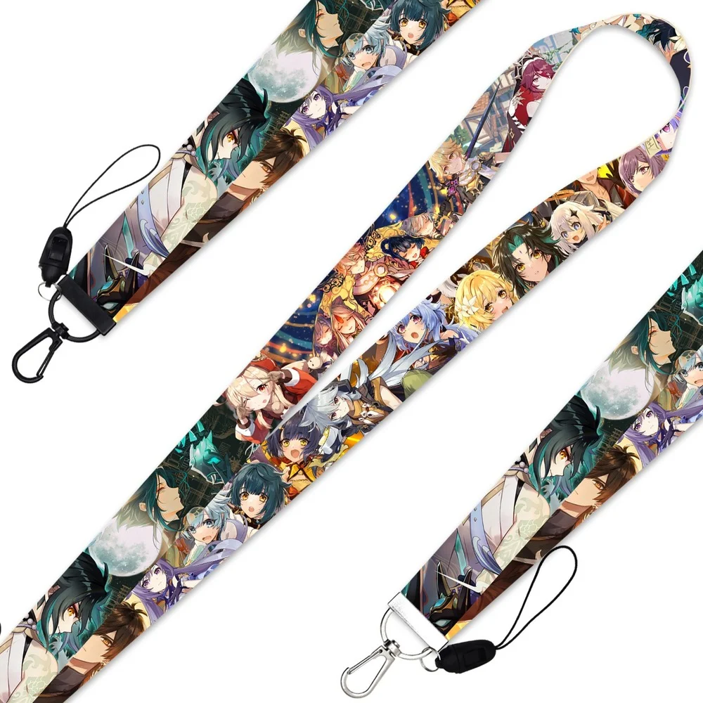 game genshin impact keychain anime accessories neck strap phone chain work id card bag lanyard cartoon women jewelry men gift free global shipping