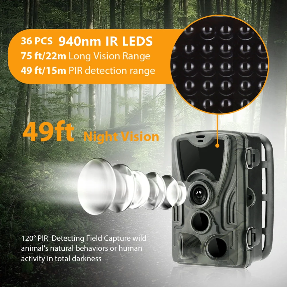 HC801 20MP охотничья камера без свечения 940nm IR LEDs Trail Camera s IP65 водонепроницаемая