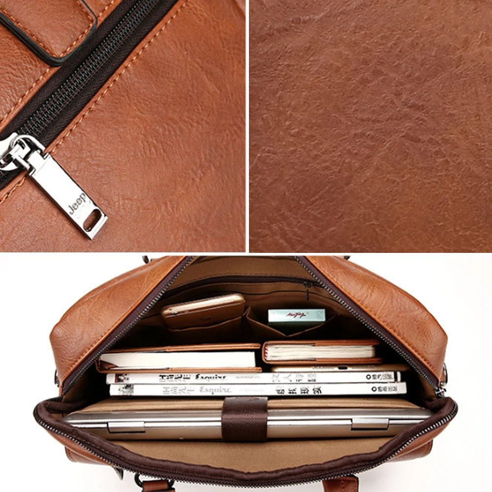 Мужской портфель из спилка на молнии черный деловой полиэстера с двумя вшивными