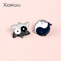 yin yang fish pins black white two goldfish whales round brooches badges animal jewelry ocean jewelry lucky lapel pins