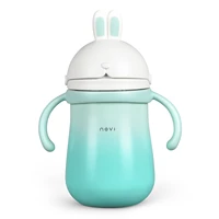 ncvi cute rabbit stainless steel baby sippy thermos cup with straw for toddlers 10oz tritan water bottles with double handle