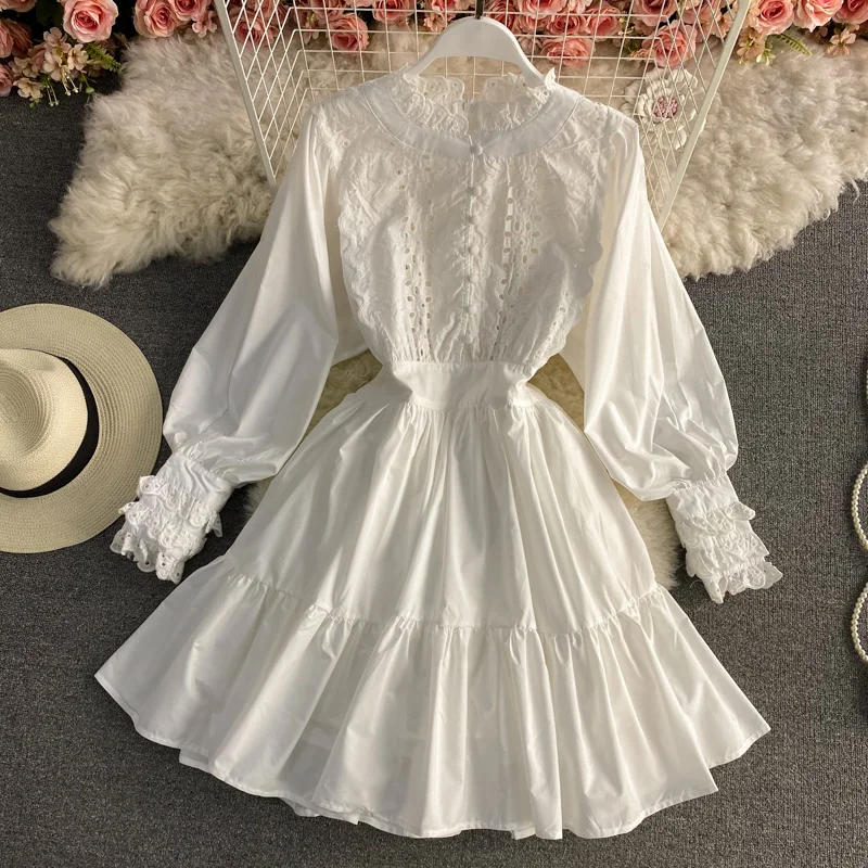 

Женское винтажное платье-туника, праздничное однобортное платье с цветочным принтом, ажурное платье с длинным рукавом-фонариком для осени ...