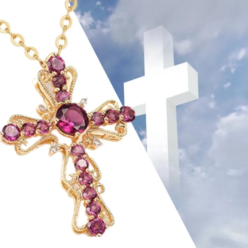 Женская Цепочка-чокер с кулоном в виде креста фиолетовыми кристаллами |