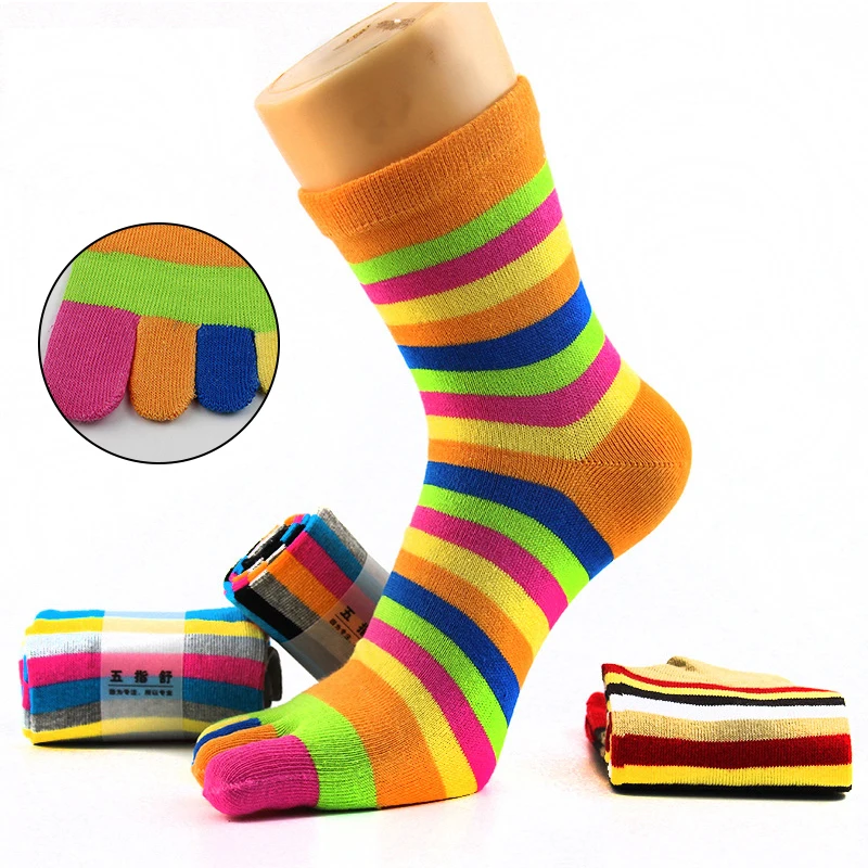 

Autumn Winter Women Socks Harajuku Rainbow Striped Five Finger Socks Soft Breathable Men Sports Fashion Five Toe Socks