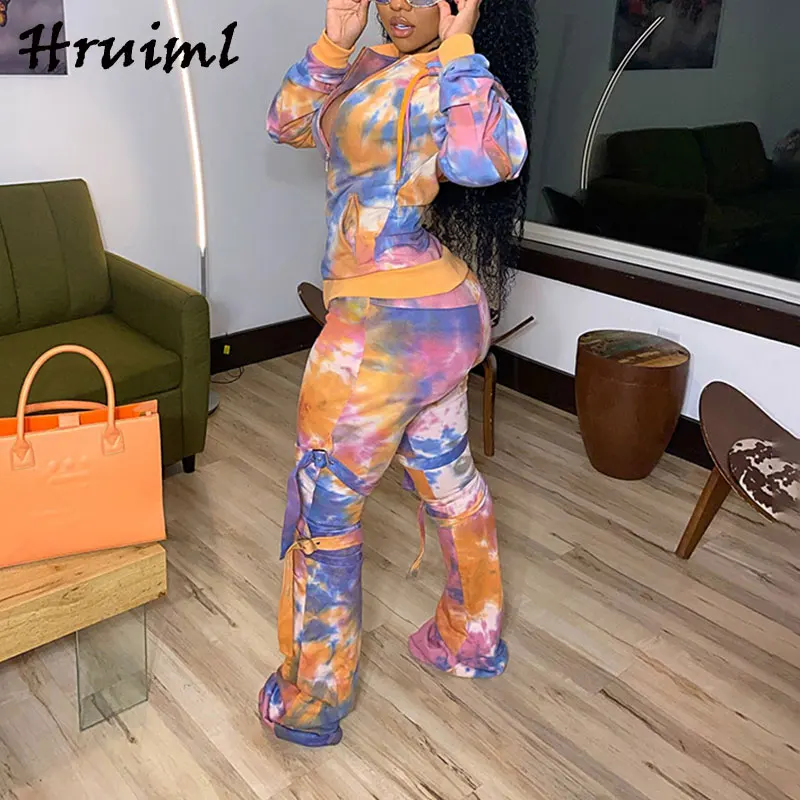 

Two Piece Set Women Casual Fashion New Printing Two Piece Set Top and Pants Hooded Collar Pocket Zipper Ubrania Damskie