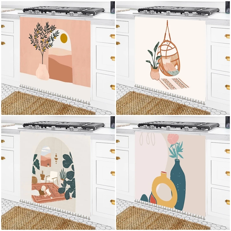 Скандинавская полузанавеска для кухни Короткая занавеска с кисточками